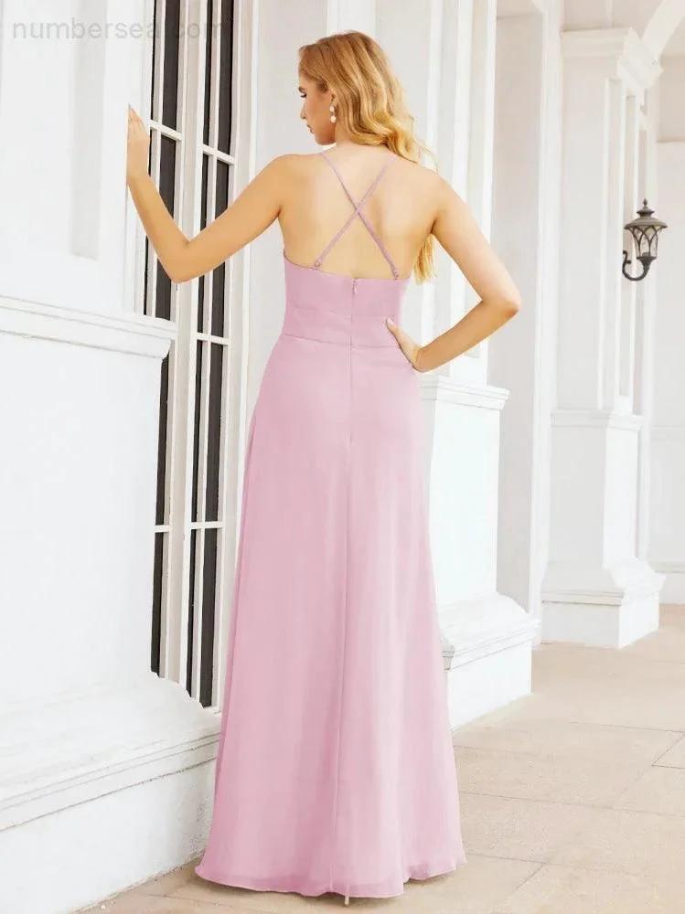 ZapDress Halter Bridesmaid Dresses with Pockets Sleeveless Formal Evening Party Prom Gowns  28055 (ZD17039)