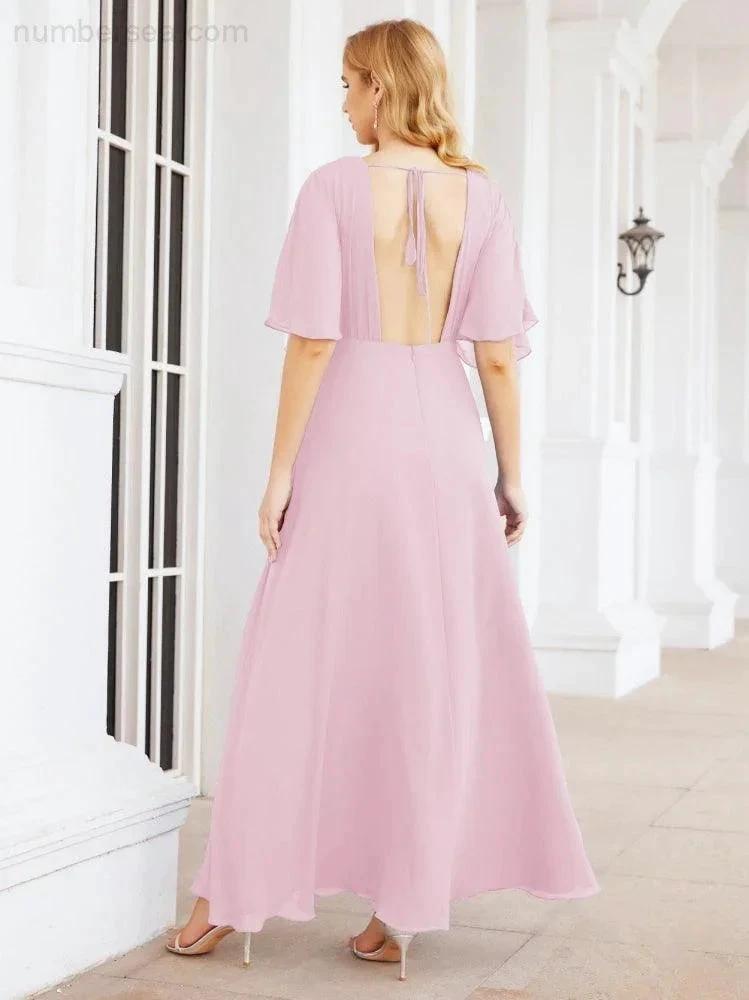 ZapDress V-Neck Bridesmaid Dress Chiffon Long Open Back Formal Dresses for Women Party Evening 28067 (ZD17046)