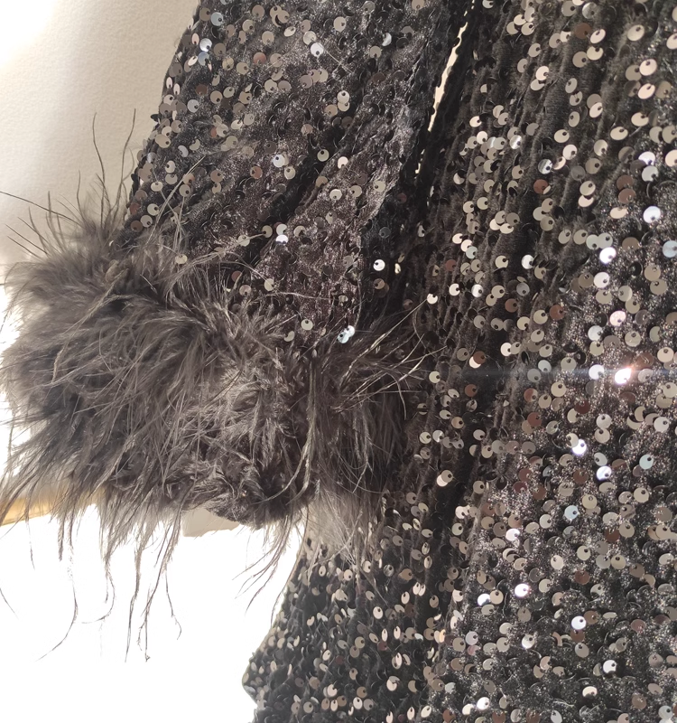 Cute A line Scoop Black Travel Vacation Dresses Short Sequin Birthday Dress - View 3 | VelvetHem
