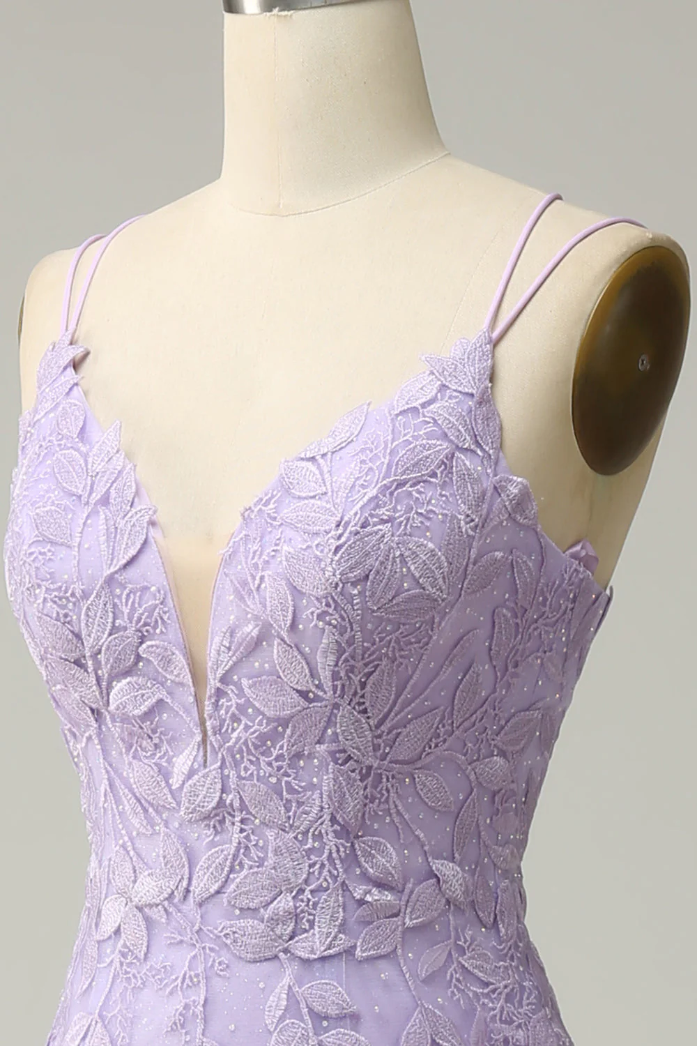 Purple Spaghetti Straps Mermaid Long Prom Dress With Appliques - View 4 | VelvetHem