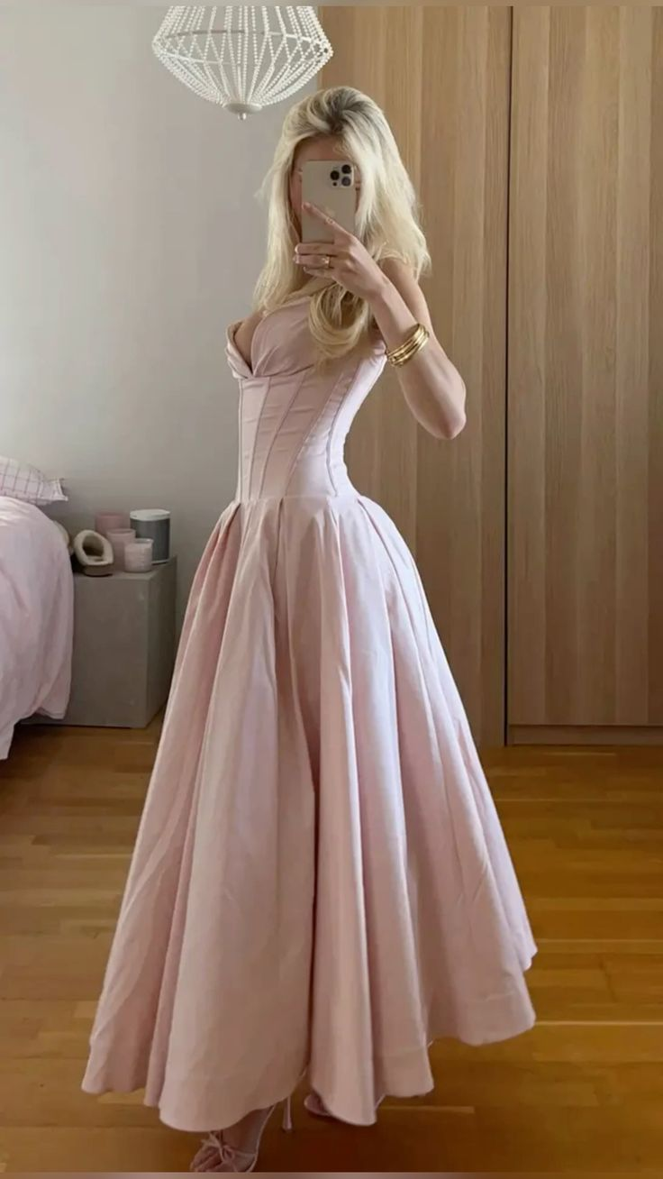 Pink Strapless A Line Long Prom Dress Elegant Evening Dress Brithday Outfits Y7531 - VelvetHem