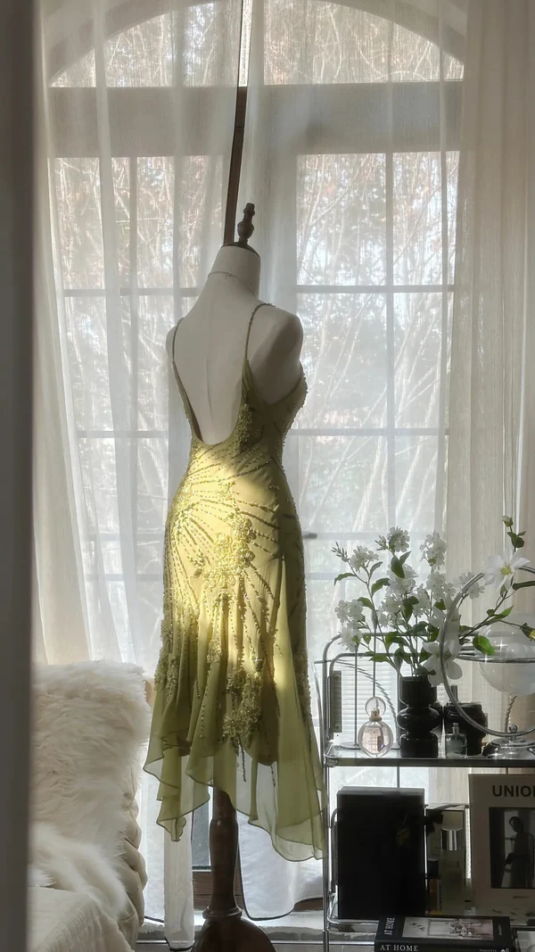 Vintage Green Chiffon Beaded Birthday Dress Homecoming Dress - View 4 | VelvetHem
