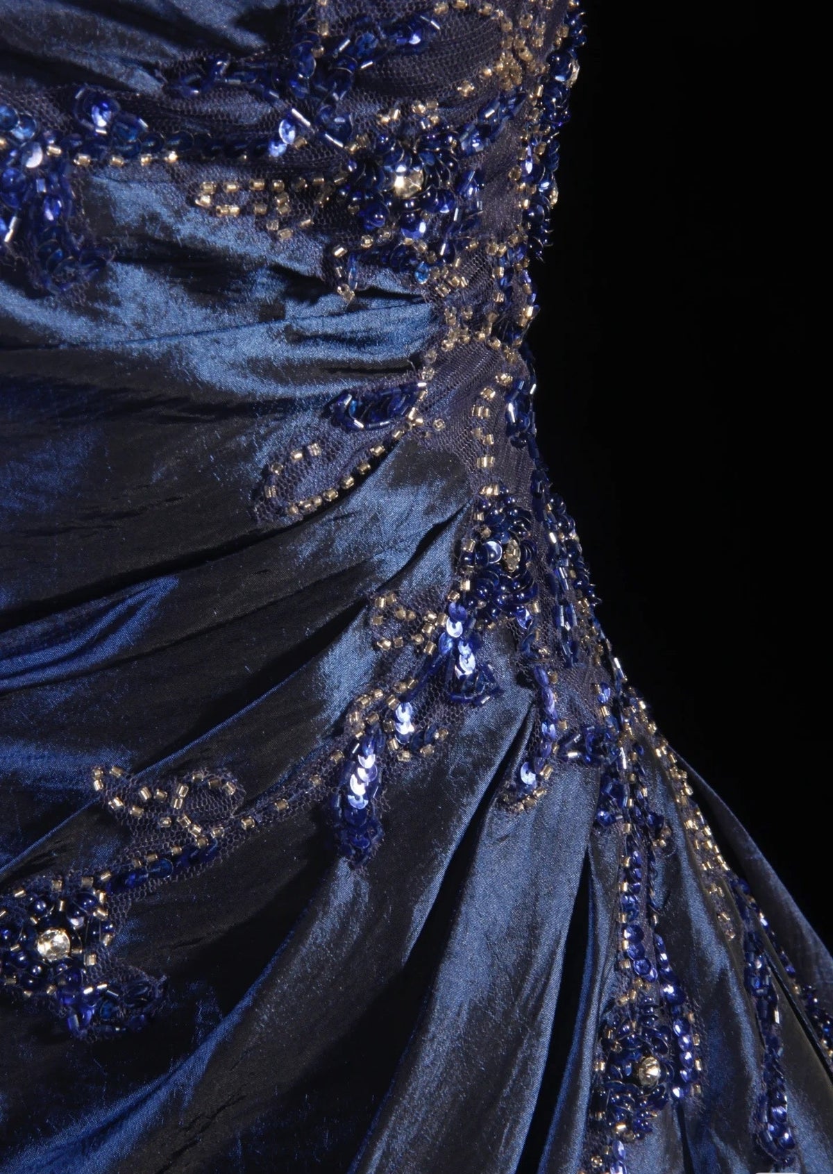 Vintage Ball Gown Strapless Navy Blue Satin Long Prom Dresses Party Dress - View 7 | VelvetHem