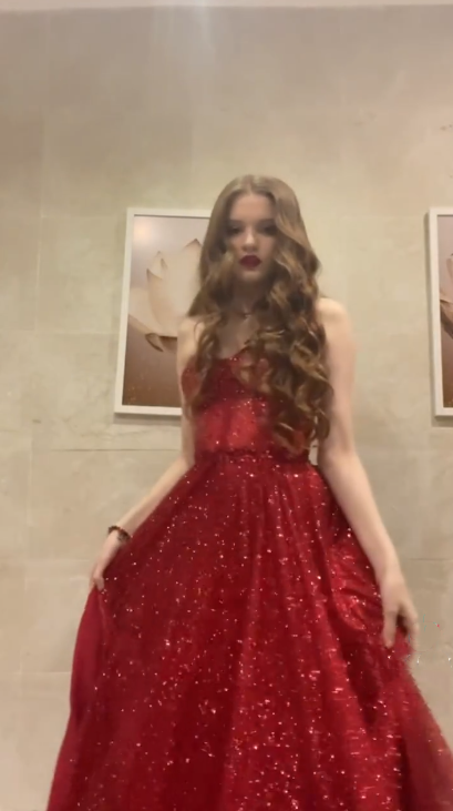 Sparkly Red Strapless Tulle Sequin Slit A Line Long Party Dress Formal Evening Gown - View 3 | VelvetHem