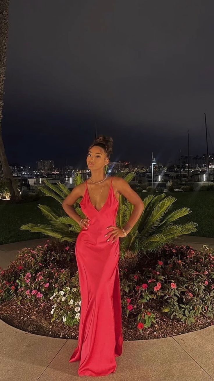 Simple Hot Pink Spaghetti Straps Evening Dress,Graduation Dress - VelvetHem