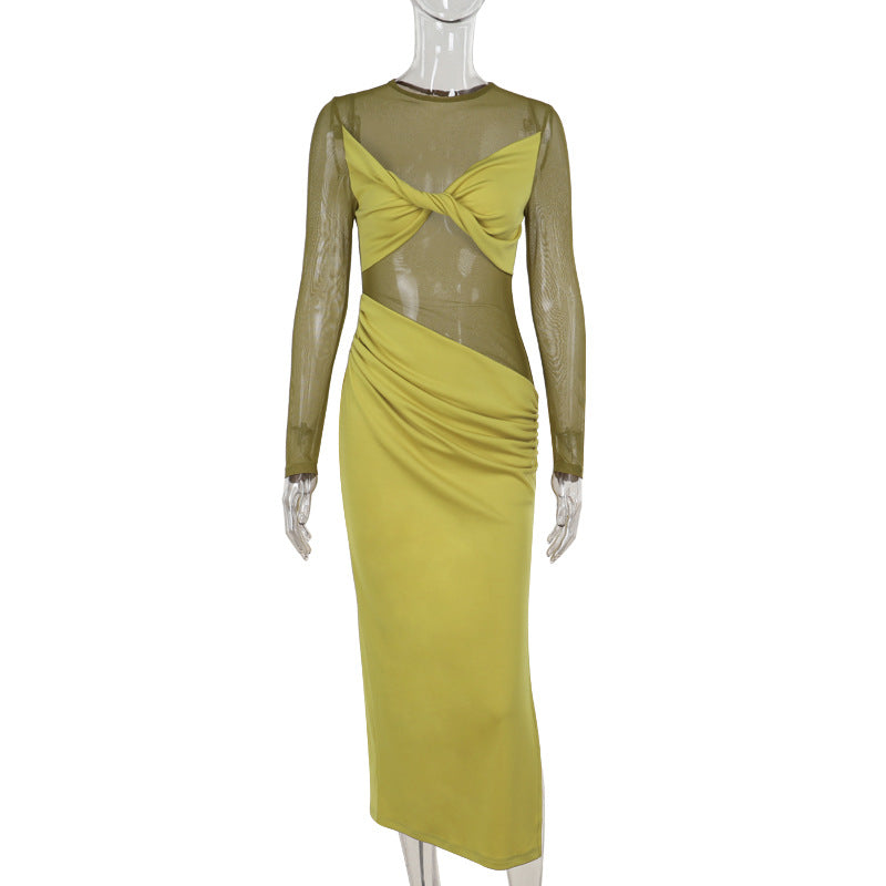Marysh Mesh Bodycon Dress Yellow