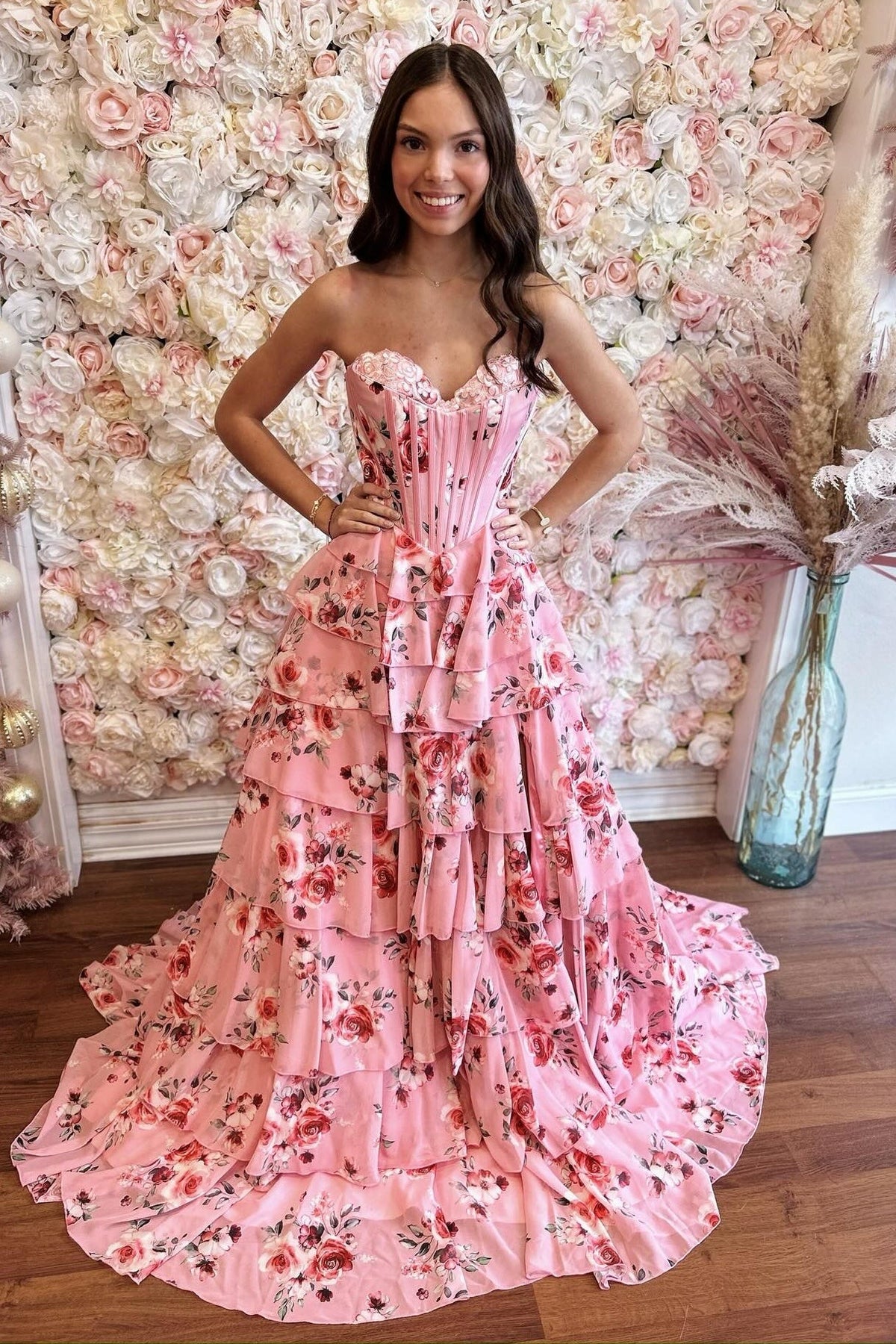 Pretty A Line Sweetheart Mint Green Corset Prom Dress with Appliques Ruffles - View 5 | VelvetHem