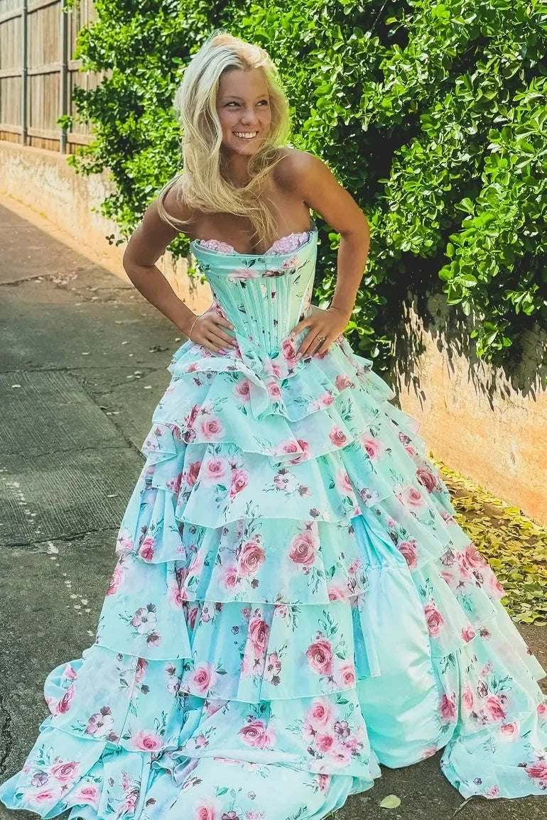 Pretty A Line Sweetheart Mint Green Corset Prom Dress with Appliques Ruffles - VelvetHem