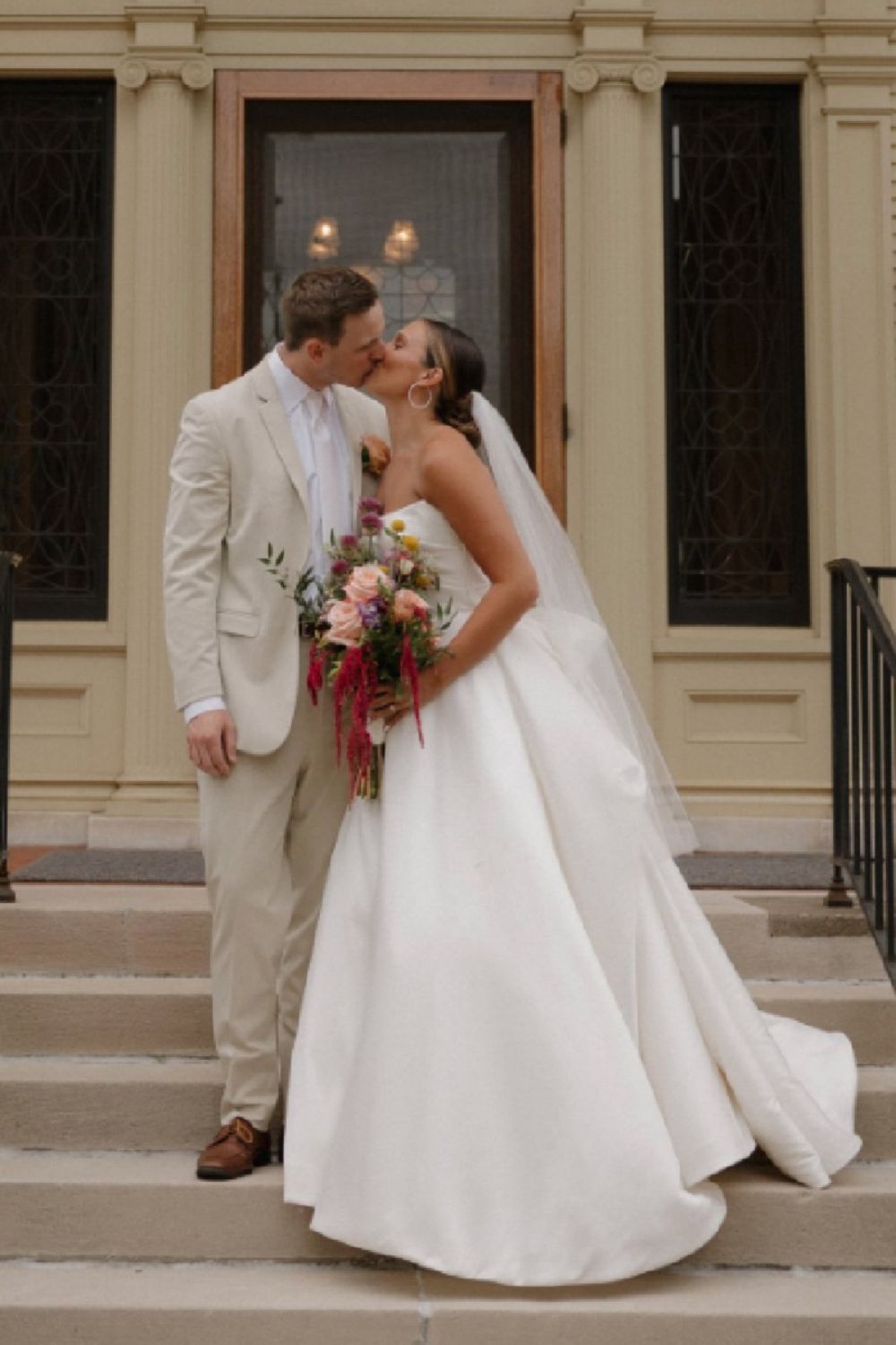 Classic A Line Strapless White Satin Long Wedding Dress with Bowknot - VelvetHem
