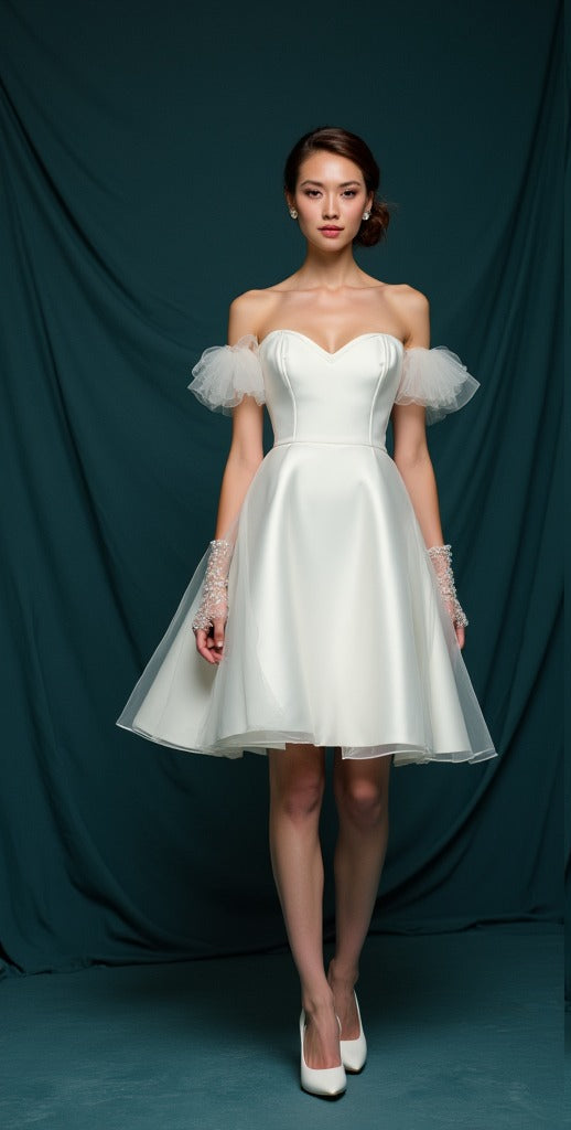 Elegant Handmade Bridal Gown Long Sleeve Tulle Wedding Dress
