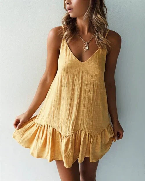 Zelma Exclusive Cotton Linen Mini Dress with Ruffles Everyday Luxe Edit