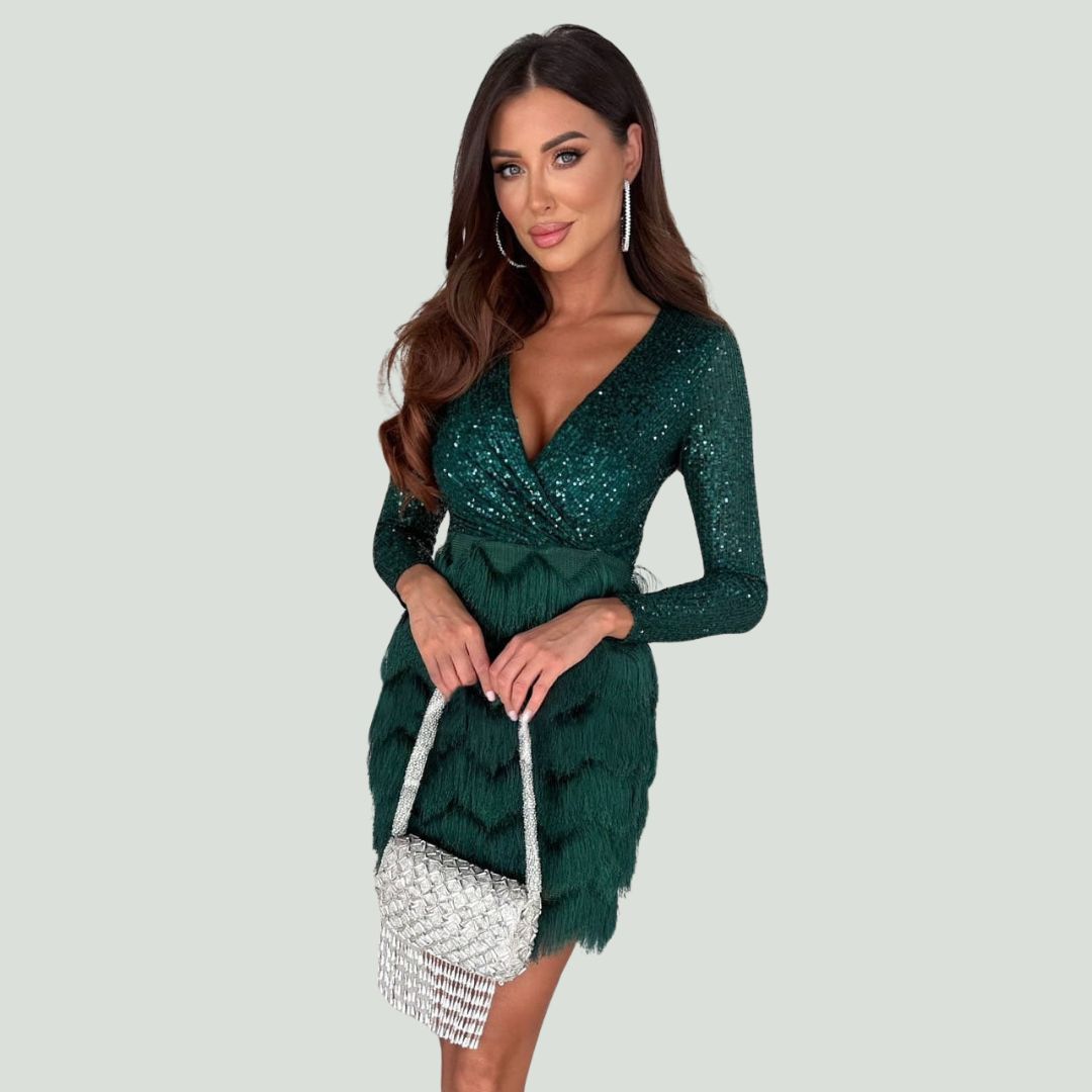 Celia Statement Sequin Dress with V Neck Chic Silhouette Collection