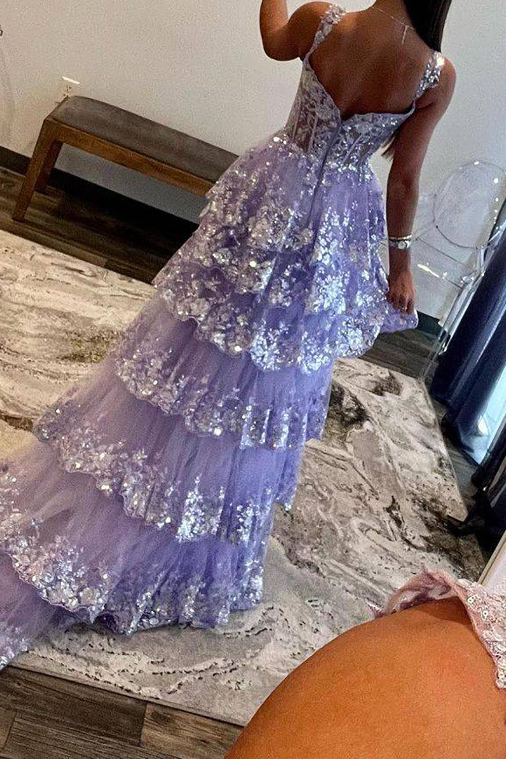 Gorgeous A Line Sweetheart Light Purple Corset Prom Dress with Ruffles - View 2 | VelvetHem