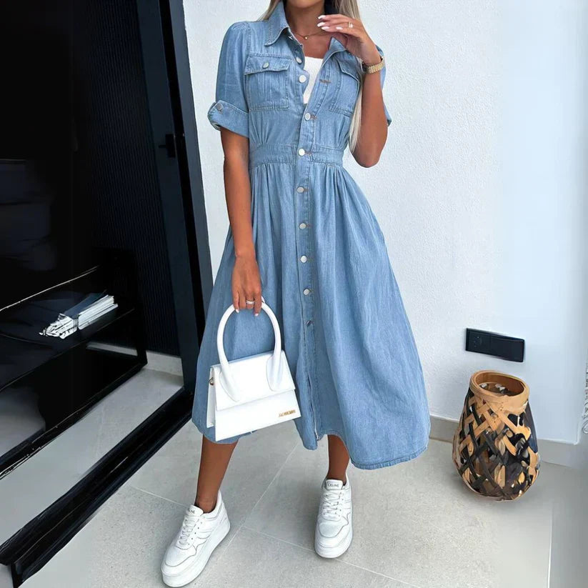 Susana Statement Denim Dress Clarisse Evening Wear Edit