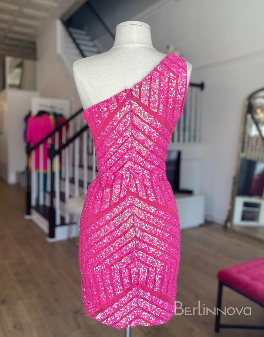 Sexy One-Shoulder Sequins Mesh Sleeveless Short Homecoming Dress - View 2 | VelvetHem