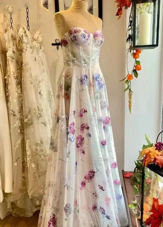strapless a-line wedding dress with floral (ZD13713)