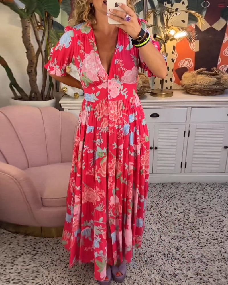 Tania Timeless Floral Dress a Line Puff Sleeves Elevated Occasion Wear