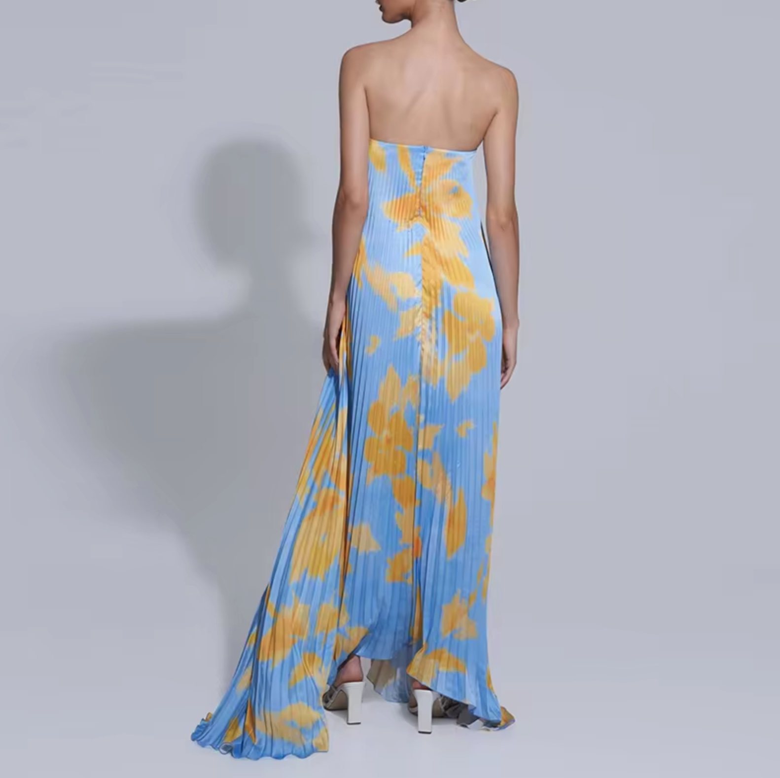 Silvana Statement Floral Strapless Pleated Long Dress Evening Wear Edit