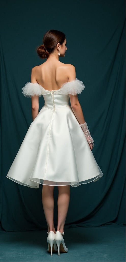 Custom Bridal Wedding Dress Long Sleeves Soft Tulle Handmade Gown - View 3 | VelvetHem