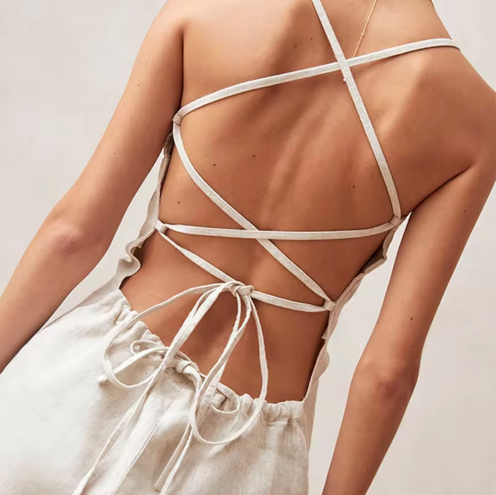 Querida Luxe Short Linen and Cotton Dress with Cross Back Everyday Edit