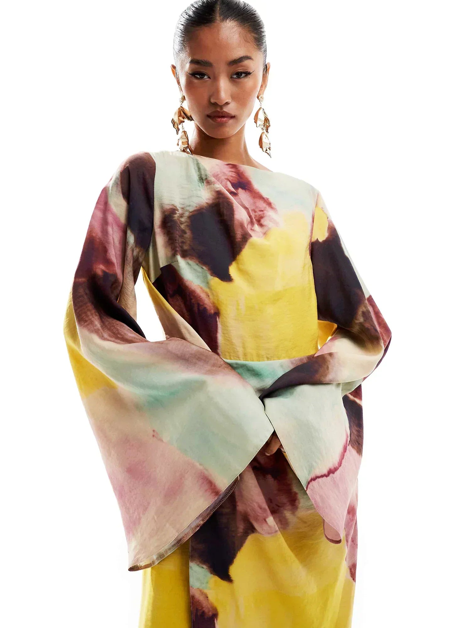 Abstract Watercolor Print Ultra - Long Dress