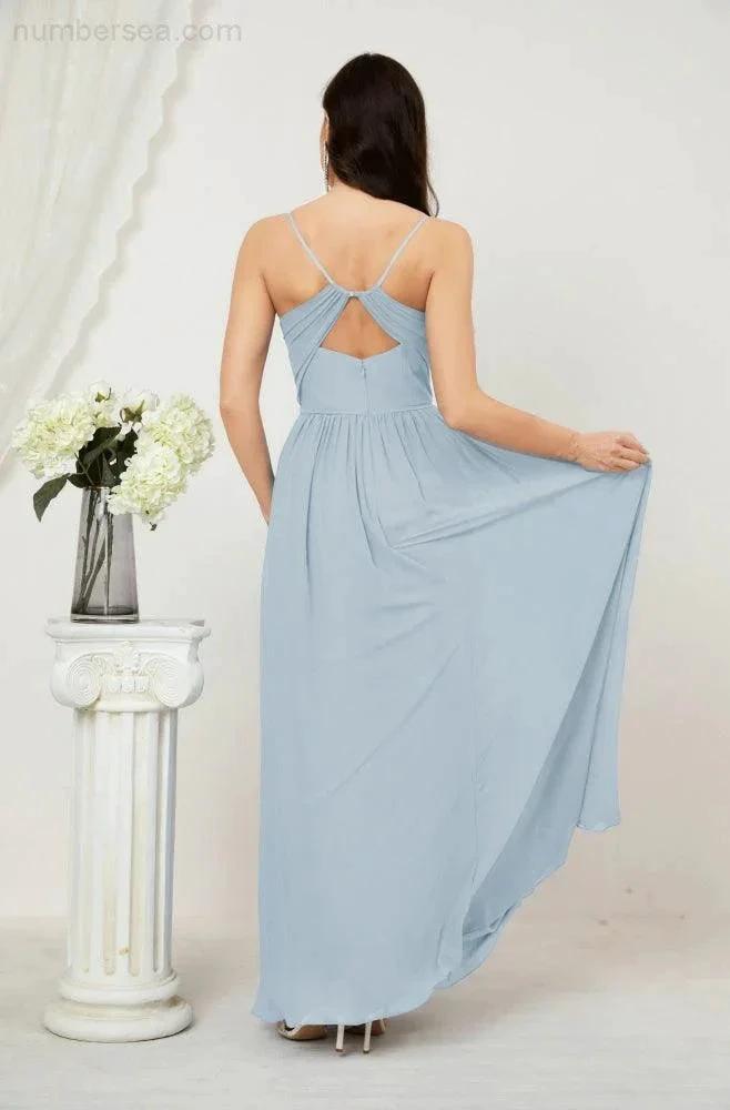 ZapDress  Neck Bridesmaid Dresses Chiffon Long Spaghetti A-line Formal Prom Gown for Wedding Party Evening 2801 (ZD16961)