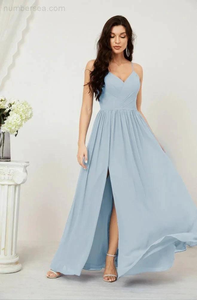 ZapDress  Neck Bridesmaid Dresses Chiffon Long Spaghetti A-line Formal Prom Gown for Wedding Party Evening 2801 (ZD16961)