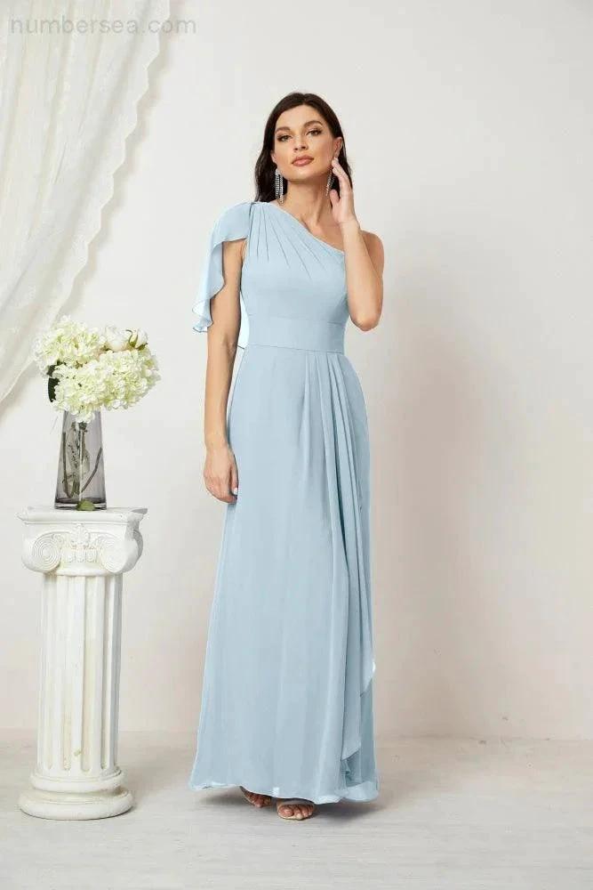 ZapDress  Chiffon Ruffled One Shoulder Long Bridesmaid Dresses A-line Formal Evening Gown Side Split 2809 (ZD17049)