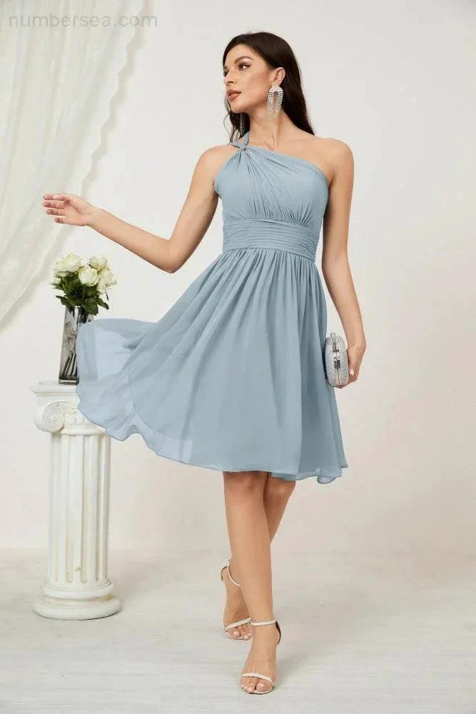 ZapDress Women Chiffon Short One Shoulder Bridesmaid Dress Formal Dresses for Party Homecoming  2804 (ZD16948)