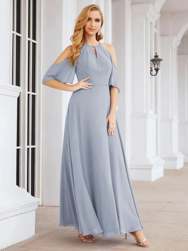 Numbersea Cold Shoulder Bridesmaid Dresses A-Line Long Formal Evening Gowns 28074 by numbersea