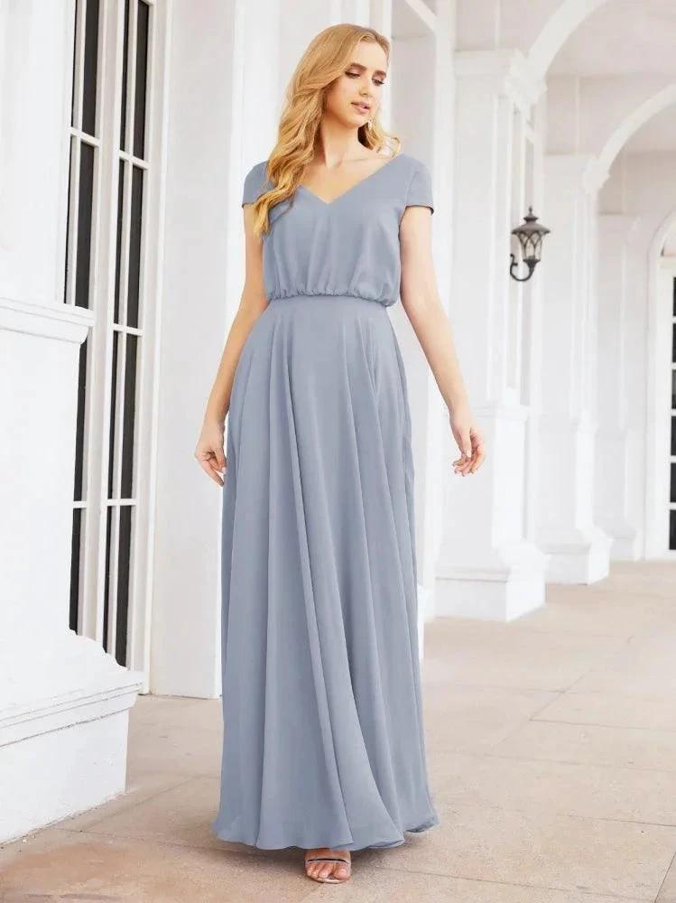 Numbersea V-Neck Bridesmaid Dresses Long Cap Sleeves Prom Evening Formal Gowns 28071 by numbersea
