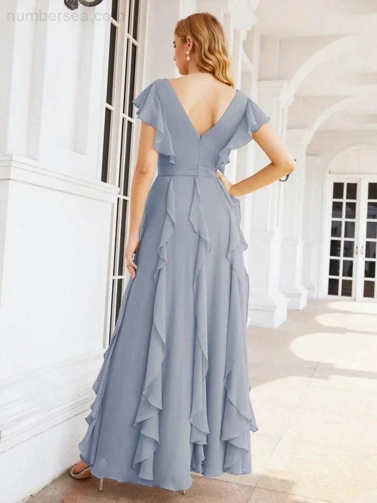 Ruffled Bridesmaid Dresses with Sleeves Long Formal Party Dress 28041 (ZD17030)