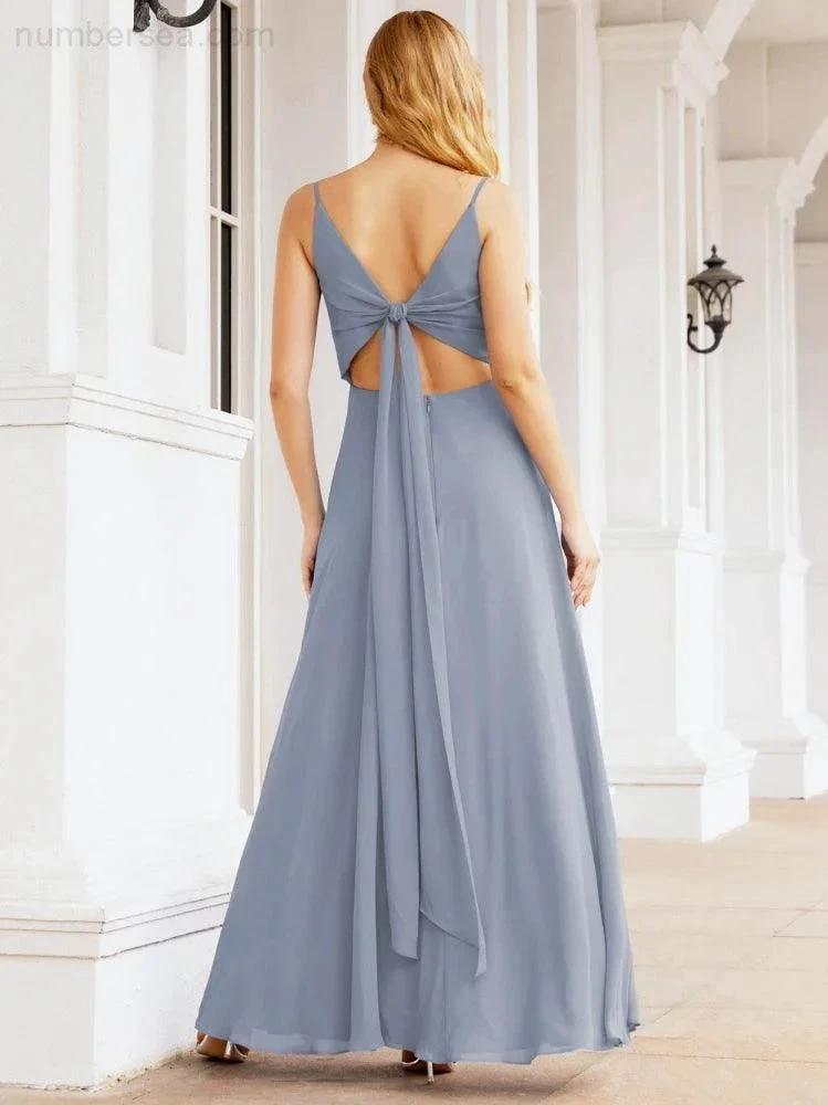 ZapDress Spaghetti Strap Bridesmaid Dresses V Neck Butterfly Back Fromal Evening Party Prom Gown 28036 (ZD17001)