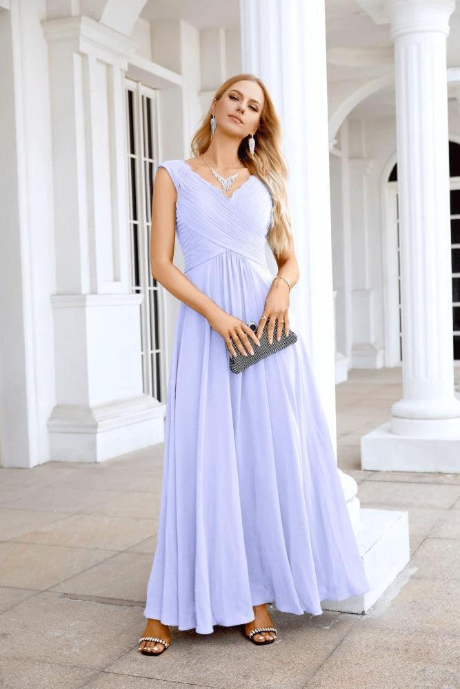 Ladies Chiffon V Neck Sleeveless Floor Length Bridesmaid Evening Dress Wedding Party Evening Dress 28126 by numbersea