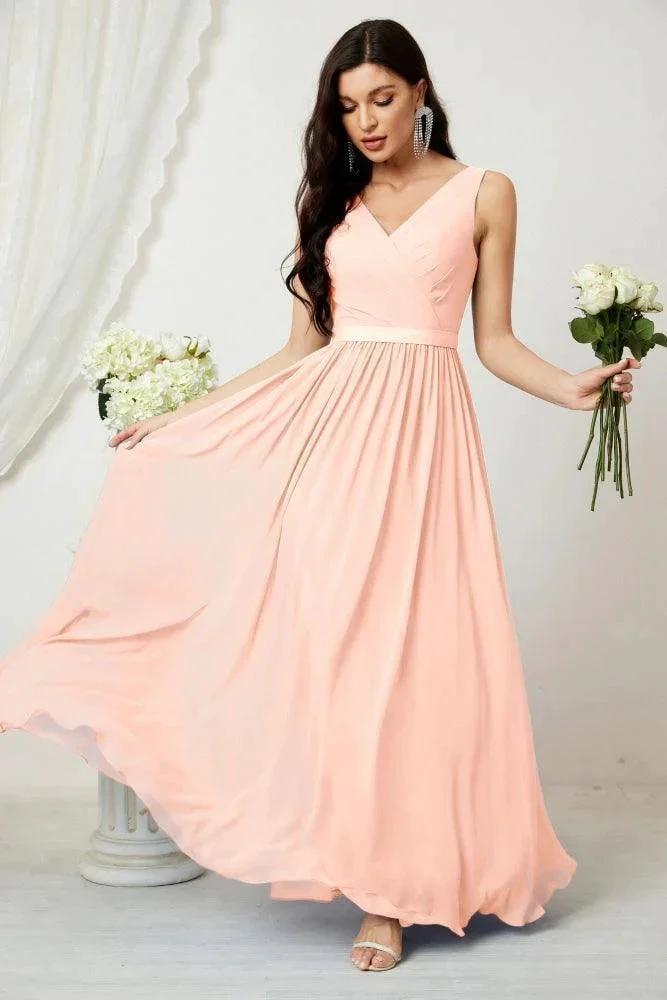 Women's Chiffon Long Bridesmaid Dresses A line Sleeveless Formal Prom Gown for Evening Party Homecoming Dresses 2808 by numbersea