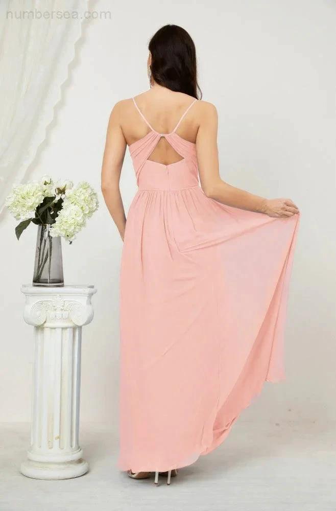 ZapDress  Neck Bridesmaid Dresses Chiffon Long Spaghetti A-line Formal Prom Gown for Wedding Party Evening 2801 (ZD16961)