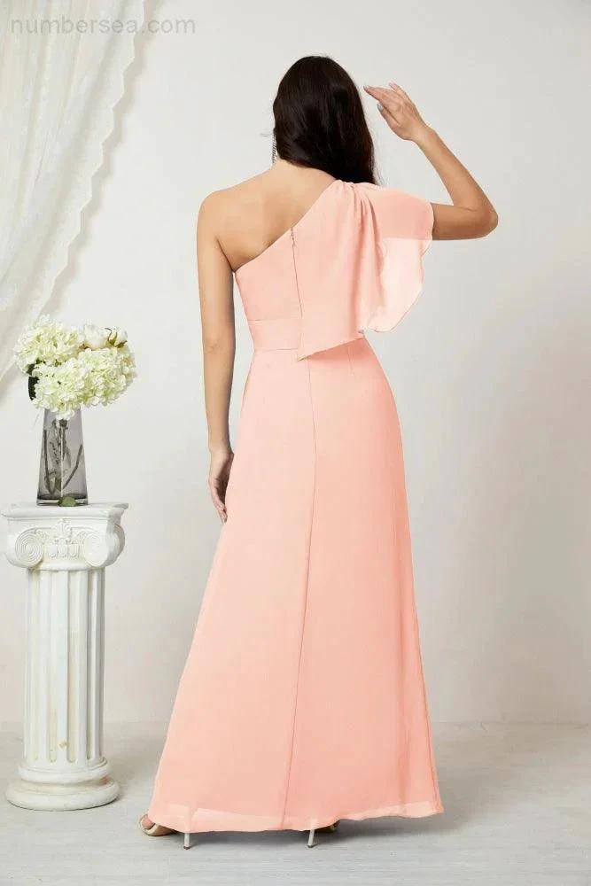 ZapDress  Chiffon Ruffled One Shoulder Long Bridesmaid Dresses A-line Formal Evening Gown Side Split 2809 (ZD17049)