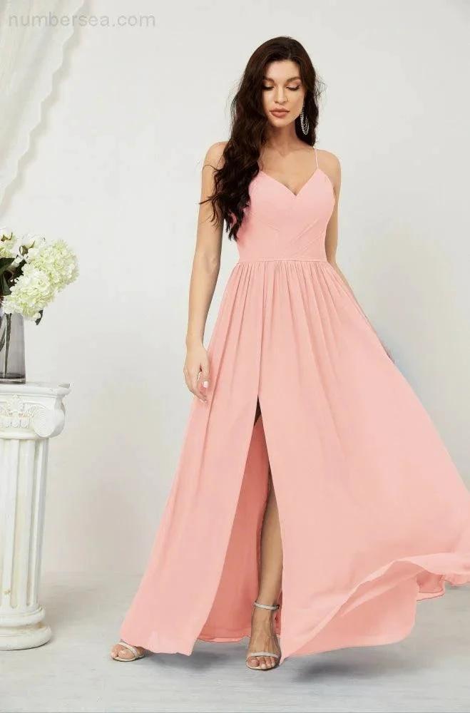 ZapDress  Neck Bridesmaid Dresses Chiffon Long Spaghetti A-line Formal Prom Gown for Wedding Party Evening 2801 (ZD16961)