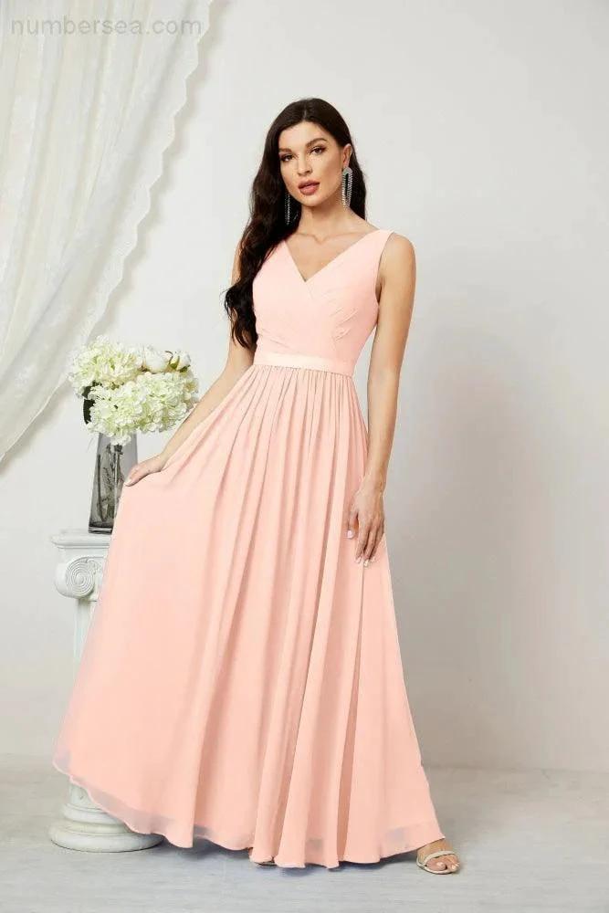 Women's Chiffon Long Bridesmaid Dresses A line Sleeveless Formal Prom Gown for Evening Party Homecoming Dresses 2808 (ZD16947)