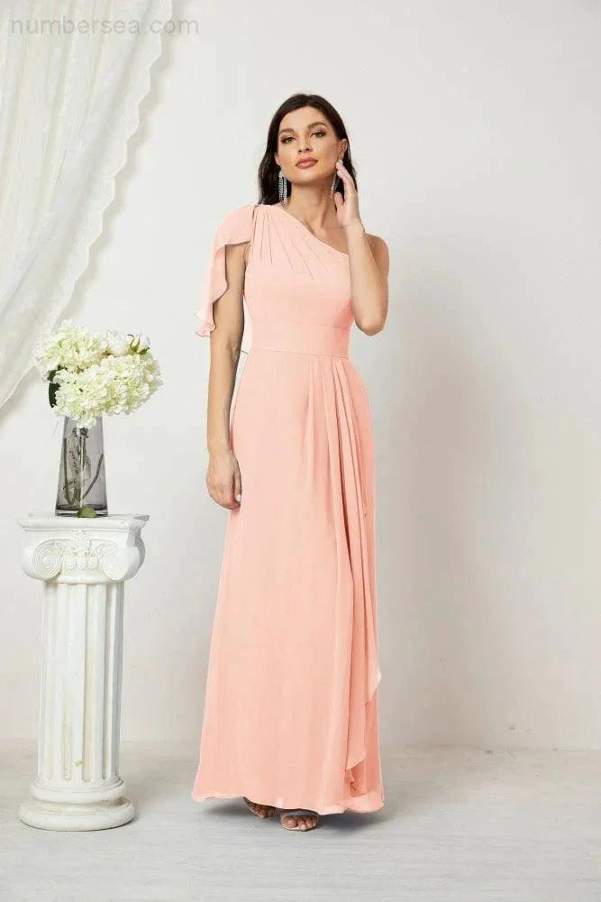 ZapDress  Chiffon Ruffled One Shoulder Long Bridesmaid Dresses A-line Formal Evening Gown Side Split 2809 (ZD17049)