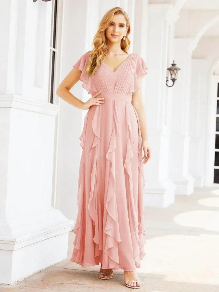 Ruffled Bridesmaid Dresses with Sleeves Long Formal Party Dress 28041 by numbersea