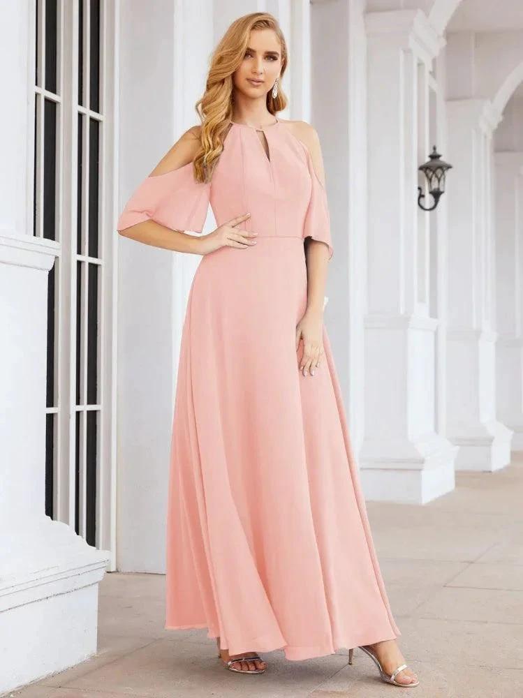 Numbersea Cold Shoulder Bridesmaid Dresses A-Line Long Formal Evening Gowns 28074 by numbersea