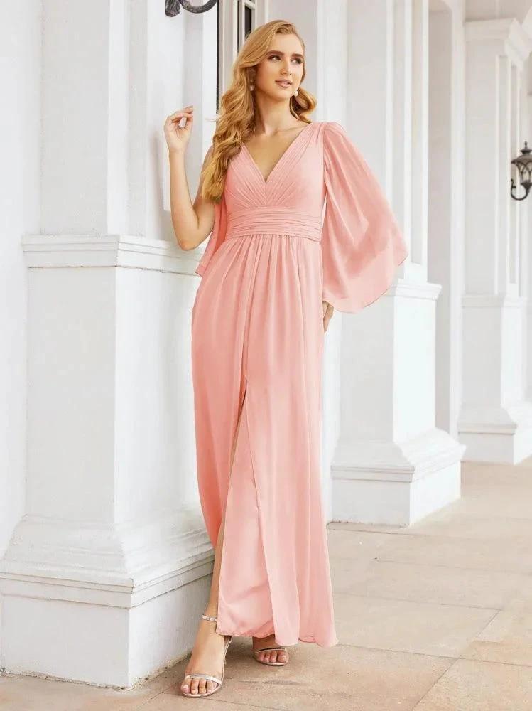 Numbersea Bridesmaid Dresses with Split for Wedding Party Flutter Sleeves 28045 by numbersea