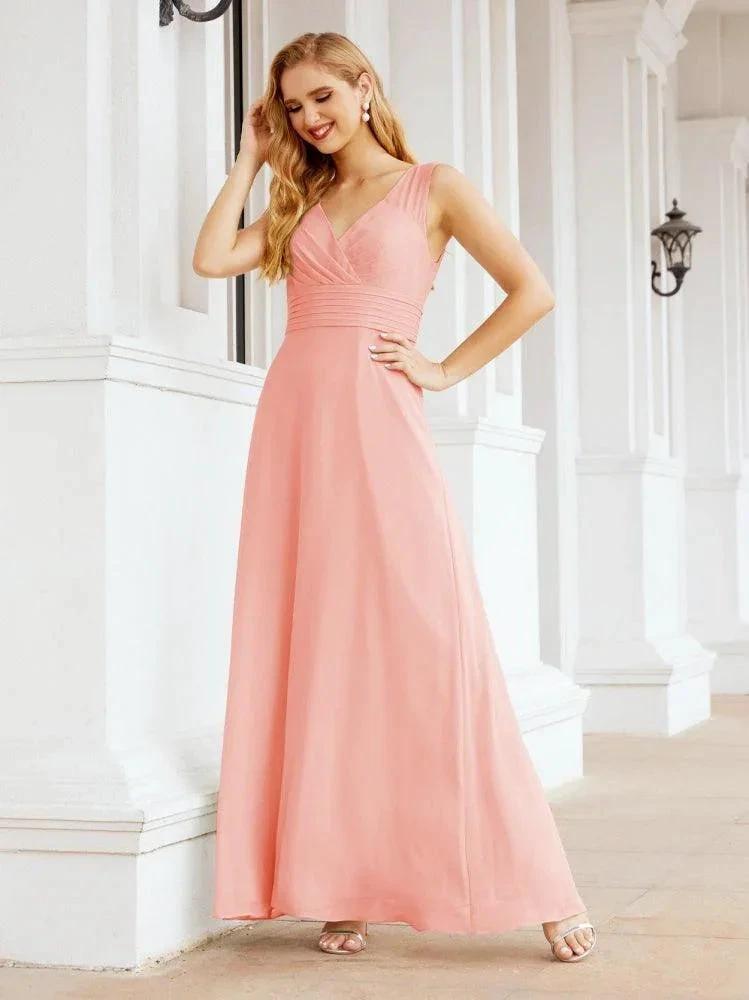 Formal Prom Gown Elegant V-Neck Sleeveless Bridesmaid Dresses for Wedding Party 28037 by numbersea