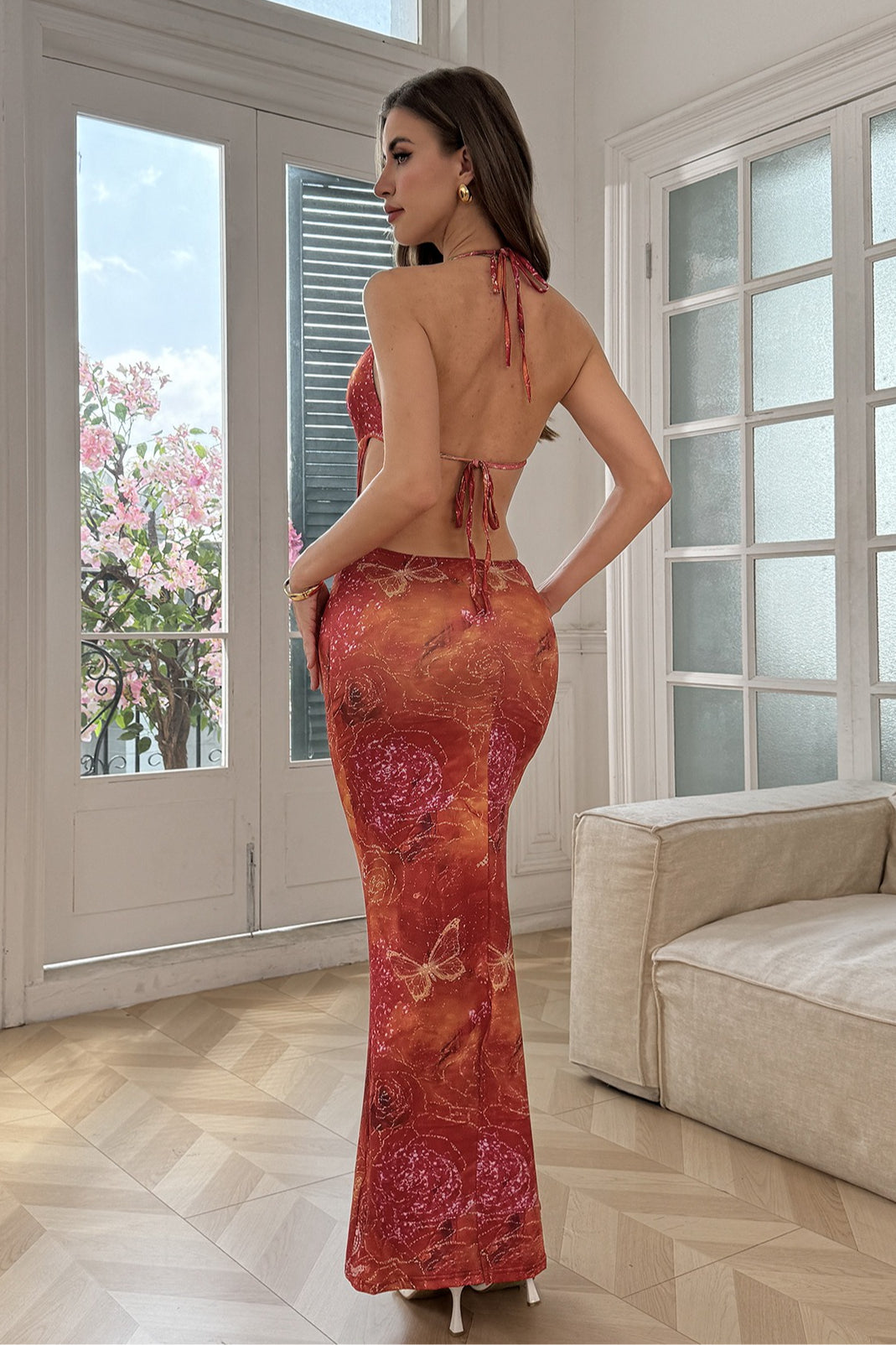 Vacation Printed Strapless Bodycon Floral Dress