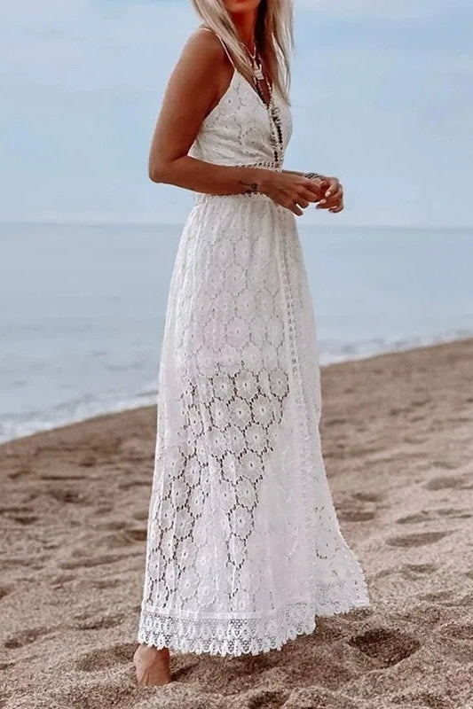 Lace V Neck Dress with Relaxed Fit and Layered Outfit Styling