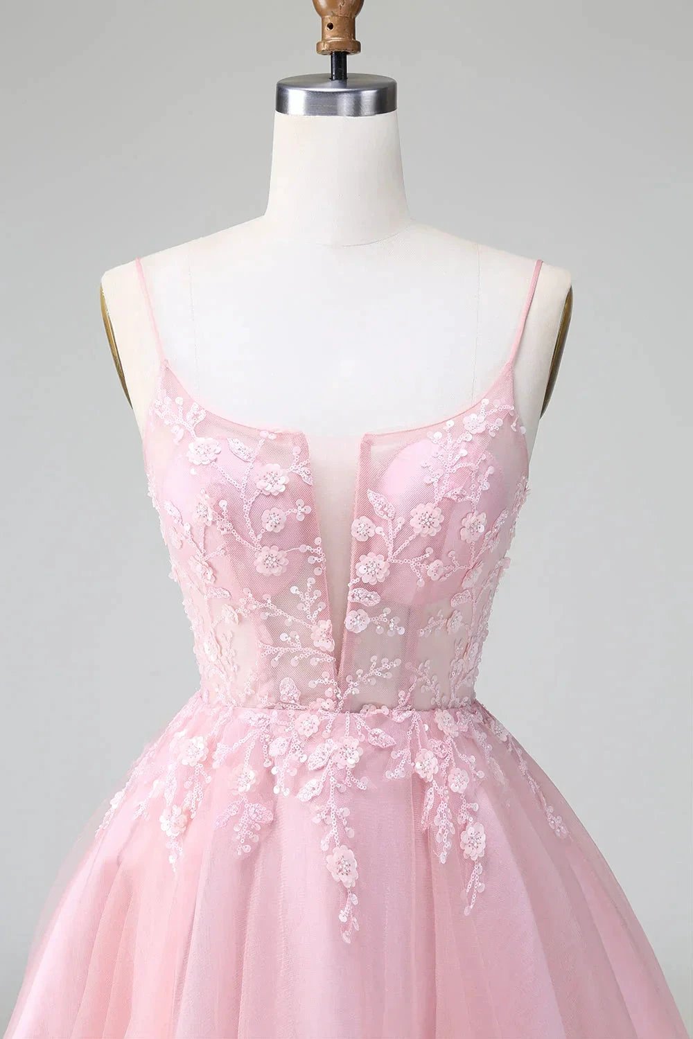 Cute Blush A Line Spaghetti Straps Corset Short Homecoming Dress with Appliques (ZD11474)