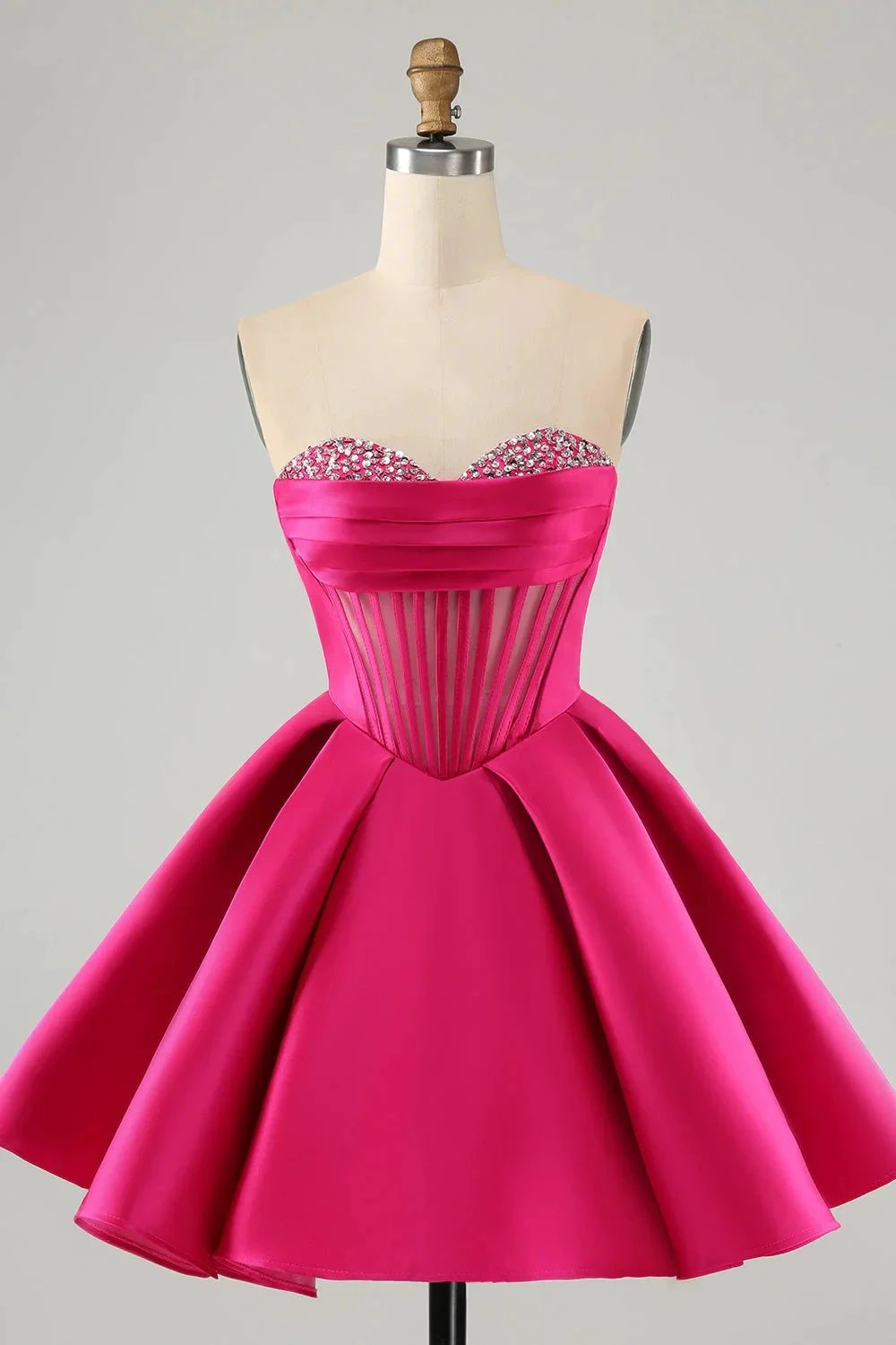 Cute A Line Sweetheart Corset Short Fuchsia Homecoming Dress with Beading (ZD11486)