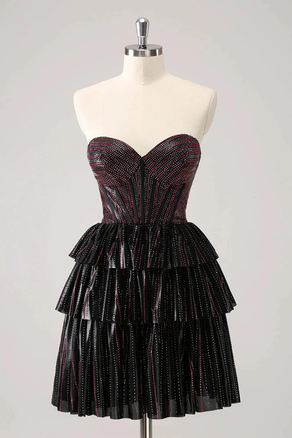 Cute Black Pink A Line Sweetheart Corset Short Homecoming Dress with Beading (ZD11483) - VelvetHem