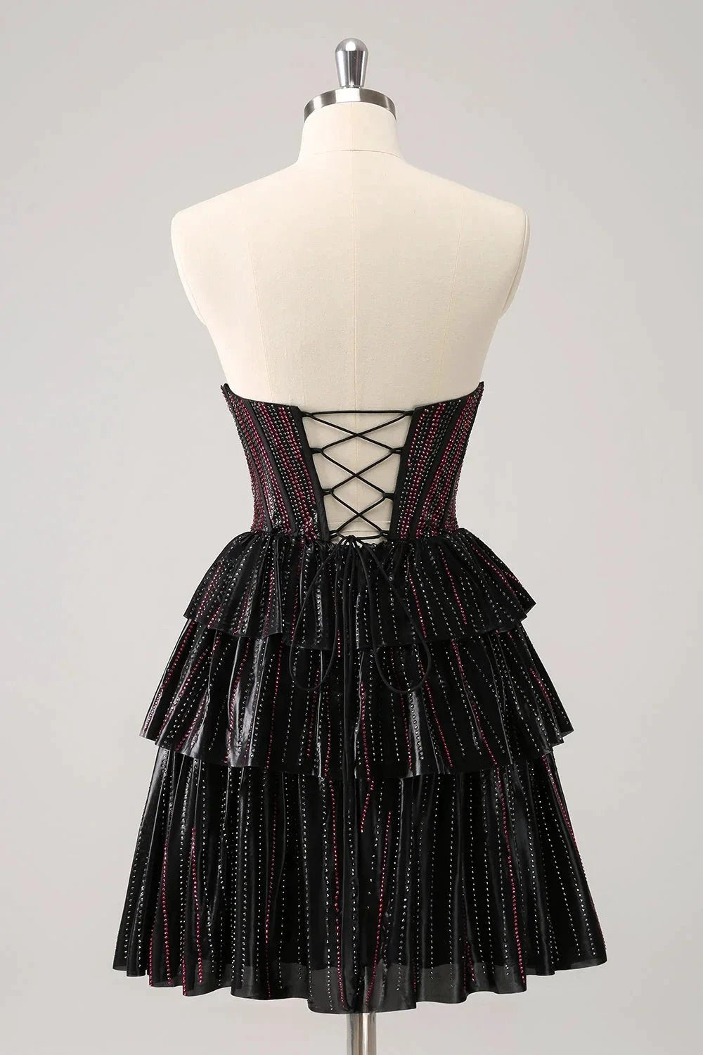 Cute Black Pink A Line Sweetheart Corset Short Homecoming Dress with Beading (ZD11483)